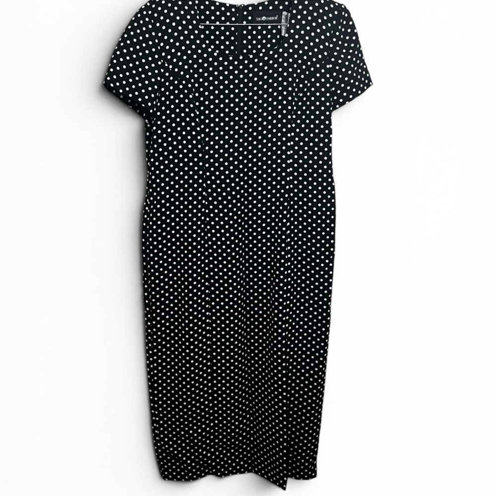 Sag Harbor Black and White Polka Dot Midi Dress